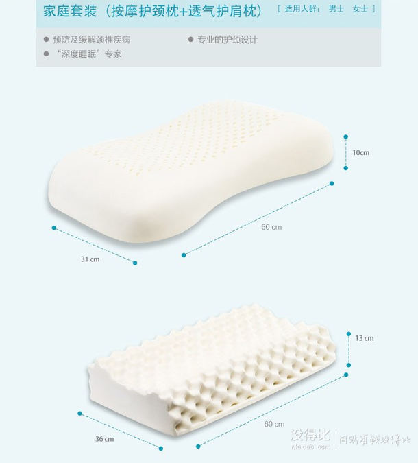 TAIPATEX 天然泰國乳膠家庭套裝（按摩護頸枕+透氣護肩枕） 598元包郵（698-100）