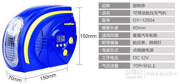 GOOD YEAR 固特異 GY-2504 車載充氣泵（預(yù)設(shè)）+湊單品+送工具箱12件套  153元（298元，300-150）