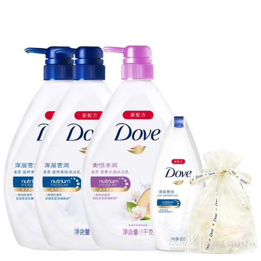 套裝好價(jià)：Dove 多芬 沐浴乳組合1000g*3瓶+300ml*1瓶+浴球   88元