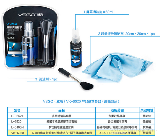 VSGO威高  VK-6020電腦液晶電視屏幕清潔套裝  9.9元