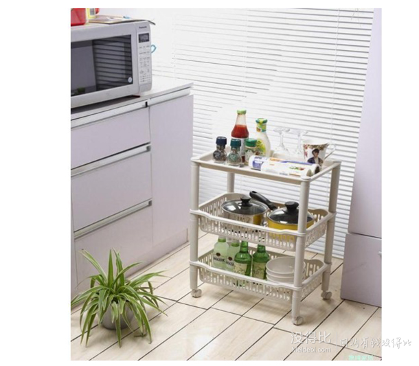建浩 豪華廚房三層籃式帶輪置物架 折49.5元（99，買2免1）