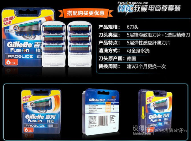 Gillette 吉列 鋒隱致順 刀頭套裝（6刀頭）99元包郵（199-100）