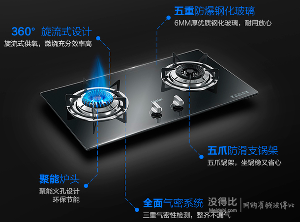 Haier海爾 C291S+QE636B  側(cè)吸煙機(jī)鋼化玻璃灶具套裝（液化氣） 1799元包郵