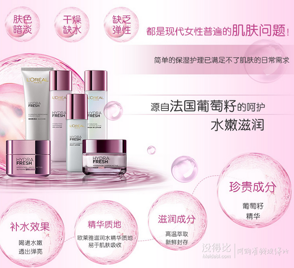 深層補(bǔ)水！L'OREAL PARIS 巴黎歐萊雅 清潤護(hù)膚套裝+贈送我的美麗日志納豆面膜5片   99元包郵（199-100）