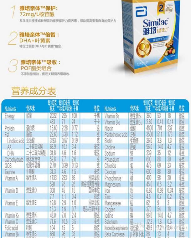 單品新低！Abbott 雅培 親體 金裝喜康力較大嬰兒配方奶粉400g（2段）  48元