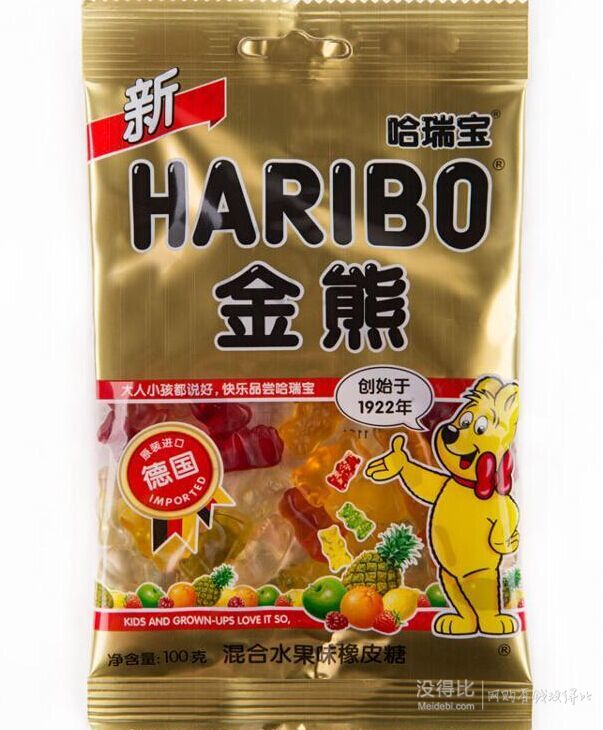 德國(guó)進(jìn)口！HARIBO 哈瑞寶 金熊橡皮糖（混合水果味）100g 4.9元