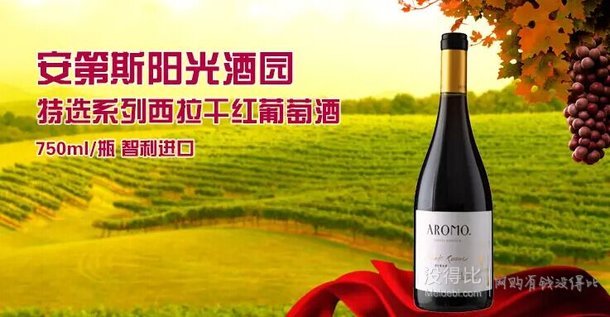 智利進(jìn)口 Aromo 安第斯陽光特選西拉干紅葡萄酒750ml  44元（88元，用碼5折）