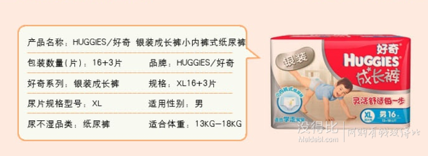 限華北！HUGGIES 好奇 銀裝 小內(nèi)褲式紙尿褲 XL16+3片 男/13-18公斤 折24.9元（49.9，199-100）