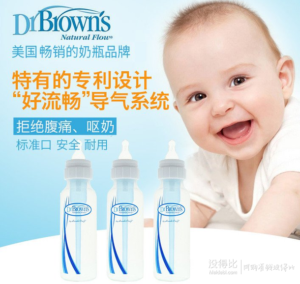  布朗博士 婴儿标准口奶瓶 250ml*3只 折42元（105元，3件4折）