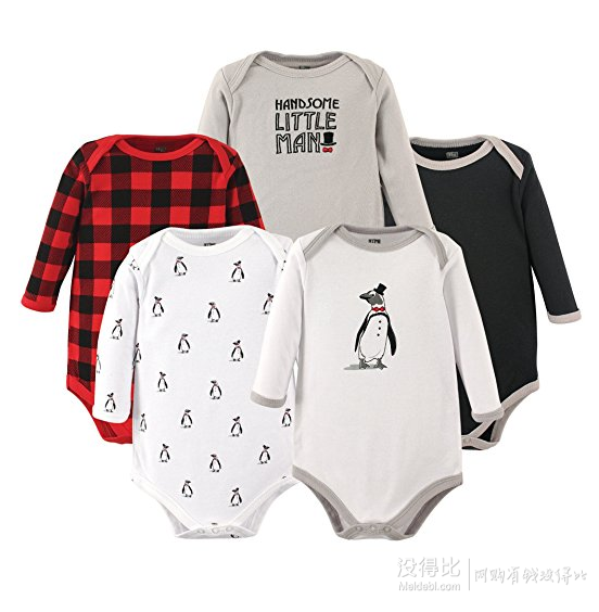 Luvable Friends 美国熊 婴儿纯棉长袖连体衣 5件装    49.95元包邮（下单5折）