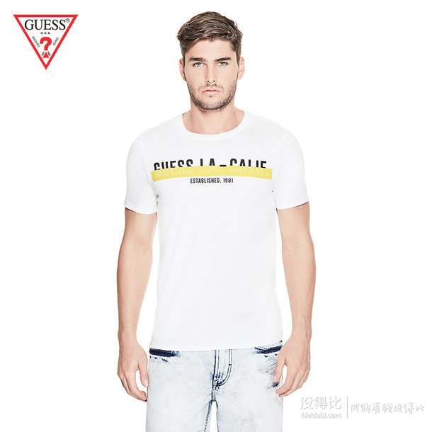 Young Bridge!GUESS 男士浮雕LOGO纯棉短袖