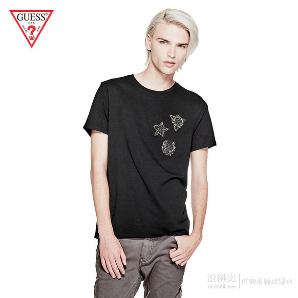 Young Bridge!GUESS 男士浮雕LOGO纯棉短袖