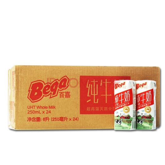 bega 百嘉 超高温灭菌处理 全脂牛奶 250ml*24盒 49元