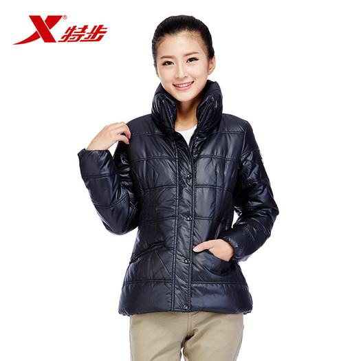 特步女款冬季xtop立领修身棉服