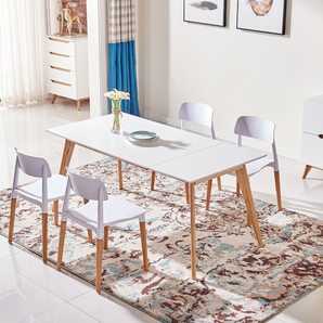 香河家具城 北欧简约方形可伸缩实木餐桌椅组合 1桌4椅（120-160cm）    1212元包邮