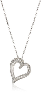 纯银钻石心形吊坠项链（1/4 cttw ， I-J 颜色， I3净度），45.7 cm