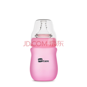 伊斯卡尔(EASYCare)硅胶玻璃奶瓶 新生儿硅胶套保护安全防摔宽口径 150ml粉色 S奶嘴