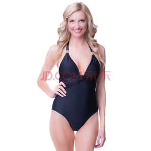Beach Joy Bikini 女士黑色简约深V聚拢型罩杯连体泳衣 DS25011-1 S
