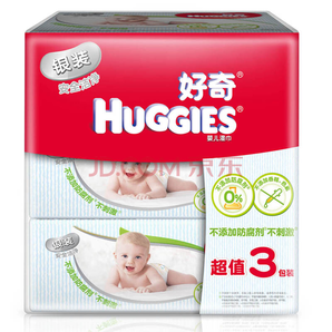 HUGGIES 好奇 银装 婴儿湿巾 80片 3包*2 需33.9元33.9元