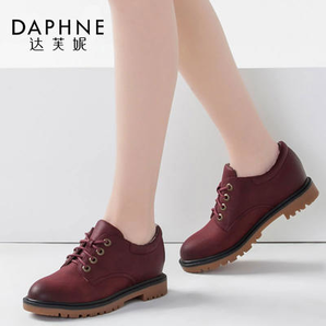 Daphne/达芙妮春季英伦圆头粗低跟系带单鞋