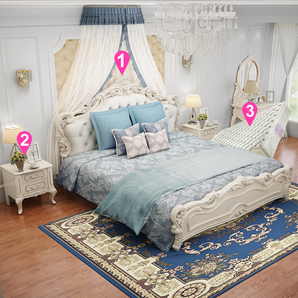 欧尔卡斯家具欧式床双人床公主床实木床欧式法式雕花床婚床(床+床头柜*1+床垫*1 1.8m)