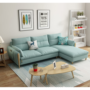 浪漫星北欧风格小户型整装客厅现代简约布艺沙发家具组合(水湖蓝（绒布）三人位不含脚踏（2.1M）