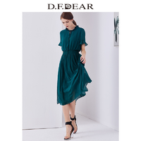D．F．DEAR/德菲蒂奥2018夏季新款圆领系带镂空修身雪纺连衣裙