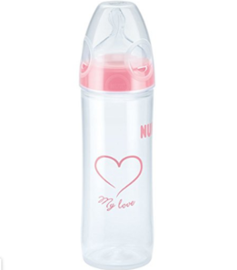德国NUK纤巧宽口PP奶瓶彩色250ml(附2号硅胶中圆孔奶嘴)（颜色随机）(适用6-18个月):某逊:母婴用品