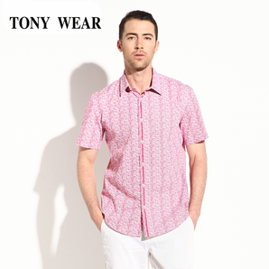 TONYWEAR汤尼威尔春季商务休闲男士全棉印花短袖衬衣