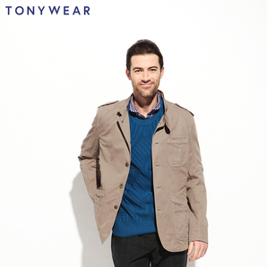 TONY WEAR 汤尼威尔 男士立领棉麻商务休闲西服外套 2色￥108包邮（需领￥350优惠券）