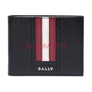 BALLY 巴利 男士黑色红白条纹皮质短款钱包钱夹 TEVYE LT 310