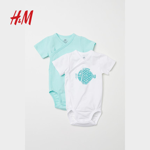 11日0点前1500件  H&M   2件装纯棉按扣短袖宝宝哈衣