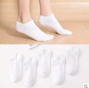 5双 白色棉船袜女