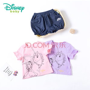 Disney 迪士尼 182T709 女童T恤+牛仔短裤 2件套