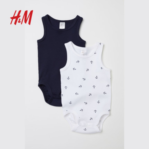 H&M童装婴儿衣服2018年新款2件装无袖哈衣宝宝爬爬衣HM0348330
