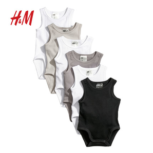 H&M童装婴儿衣服6件装多色纯棉无袖哈衣爬衣HM0462435-1