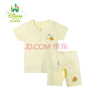迪士尼(Disney)婴儿衣服夏季宝宝纯棉前开领短袖套装162T643 淡黄 24个月/身高90cm