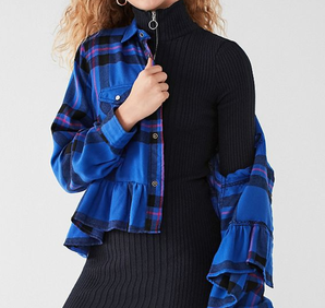 限碼！UO Button-Down Peplum Flannel Top 襯衫外套