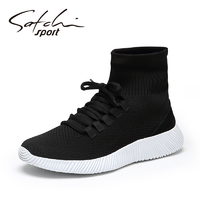 Satchi/沙驰女鞋针织运动鞋系带网面透气跑步鞋