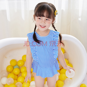 韩国儿童装游泳衣 连体蓝白条