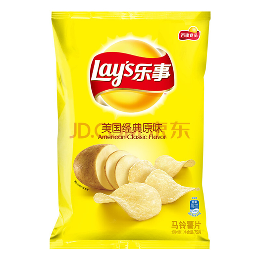 乐事lay's 薯片 美国经典原味75克