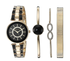 Anne Klein AK/3286BKST Swarovski Crystal女士手表套装