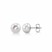 THE PEARL SOURCE Sterling Silver 7-8mm Button White Freshwater Cultured Pearl Stud Earrings for Women
