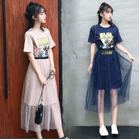 春夏季韩版女装宽松长袖夯纯棉短袖连衣裙套装两件套女