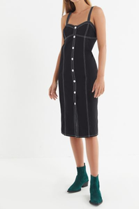 S碼起！UO Ivy Contrast Stitch Midi Dress 吊帶牛仔裙