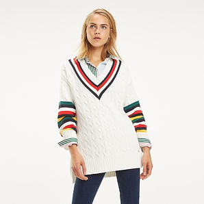 TOMMY HILFIGER 彩色条纹V领毛衣