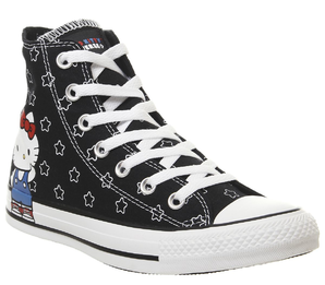  Converse 匡威 All Star Hi X Hello Kitty 合作款 女士黑色kt貓高幫帆布鞋