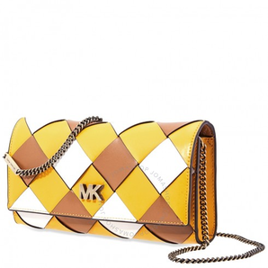 Michael Kors Mott 棕黃白三色拼鏈條包 大號(hào)