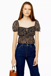 Topshop 新款方領(lǐng)碎花短袖上衣