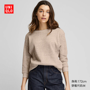 UNIQLO優(yōu)衣庫  女裝  華夫格圓領(lǐng)T恤(七分袖)